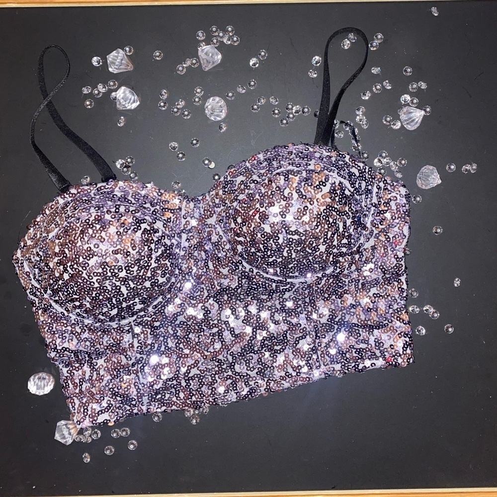 Wet Seal Silver Sequin Crop Top Bralette Size S